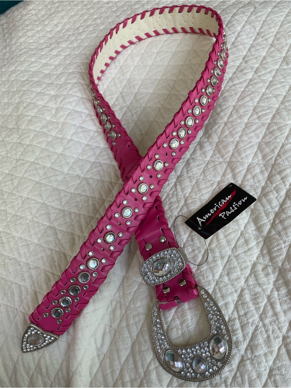 Western Rhinestone Y2K Belt Hot Pink Silver-tone Bling Studded Bedazzled Buckle